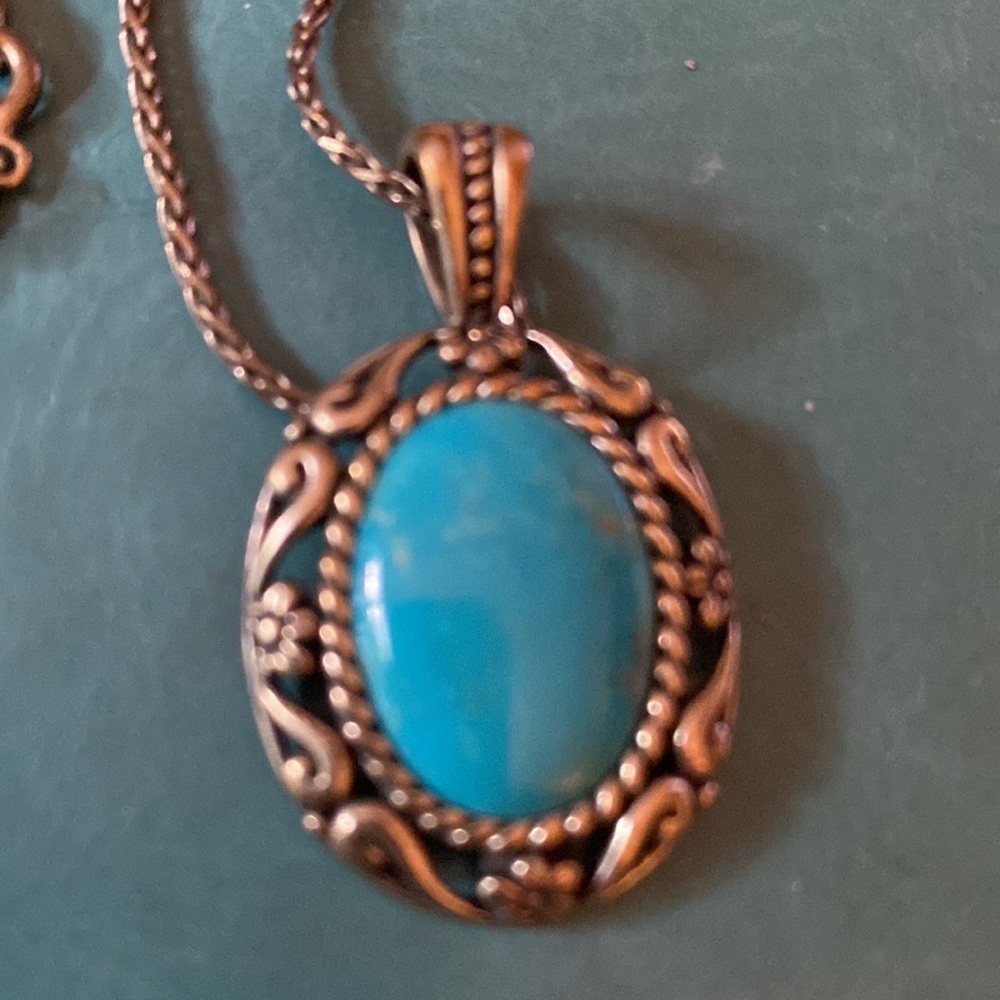 925 Sterling Silver Necklace with turquoise pendant - Picture 3 of 6